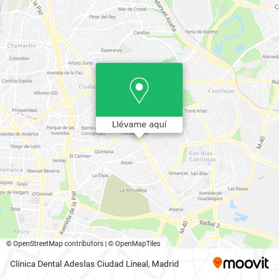 Mapa Clínica Dental Adeslas Ciudad Lineal