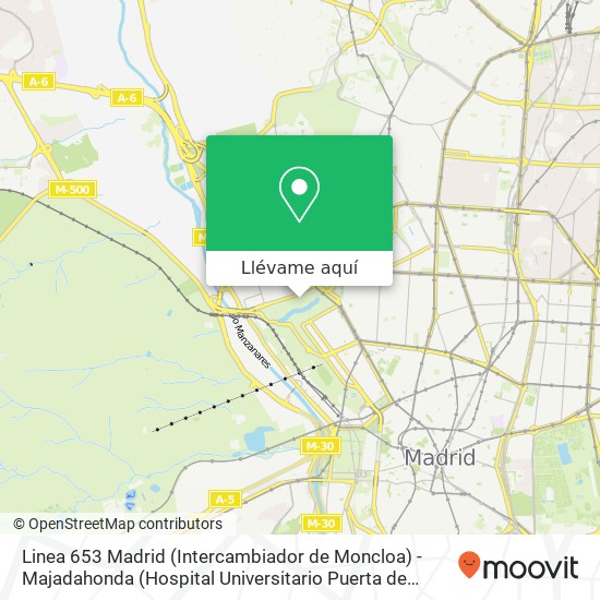 Mapa Linea 653 Madrid (Intercambiador de Moncloa) - Majadahonda (Hospital Universitario Puerta de Hierro