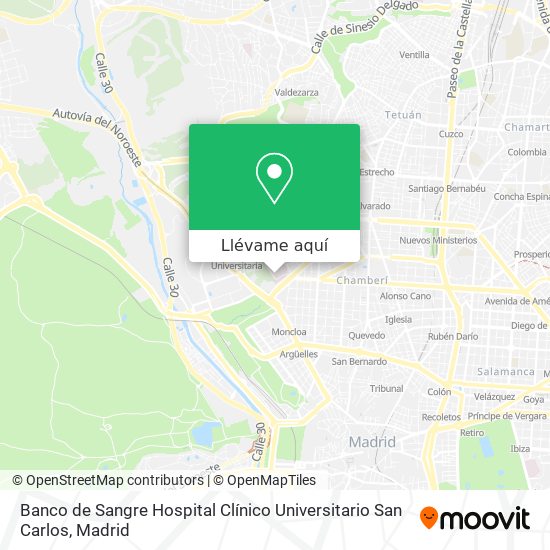 Mapa Banco de Sangre Hospital Clínico Universitario San Carlos