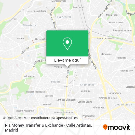 Mapa Ria Money Transfer & Exchange - Calle Artistas
