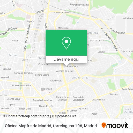 Mapa Oficina Mapfre de Madrid, torrelaguna 106