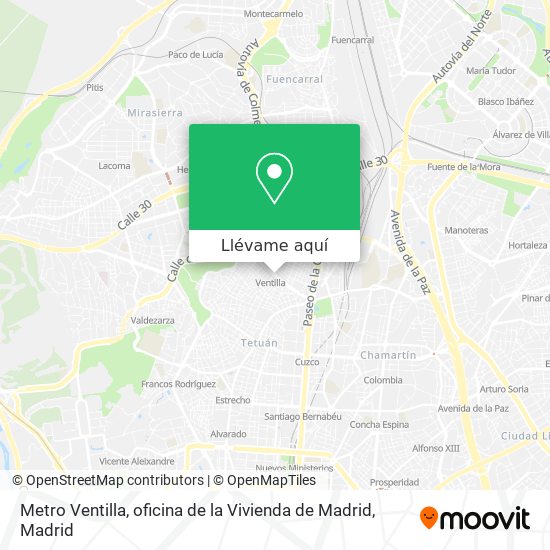 Mapa Metro Ventilla, oficina de la Vivienda de Madrid