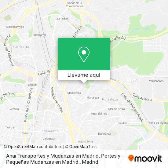 Mapa Anai Transportes y Mudanzas en Madrid. Portes y Pequeñas Mudanzas en Madrid.