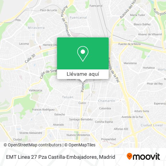 Mapa EMT Linea 27 Pza Castilla-Embajadores