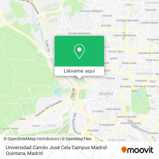 Mapa Universidad Camilo José Cela Campus Madrid-Quintana