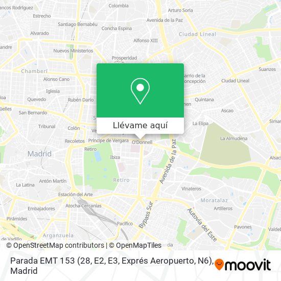Mapa Parada EMT 153 (28, E2, E3, Exprés Aeropuerto, N6)