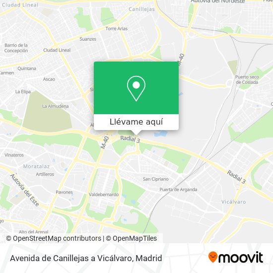 Mapa Avenida de Canillejas a Vicálvaro