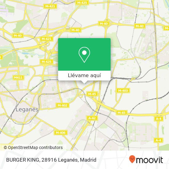 Mapa BURGER KING, 28916 Leganés