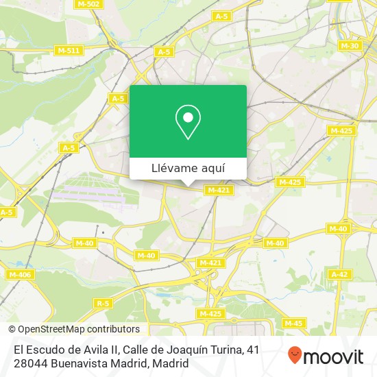 Mapa El Escudo de Avila II, Calle de Joaquín Turina, 41 28044 Buenavista Madrid