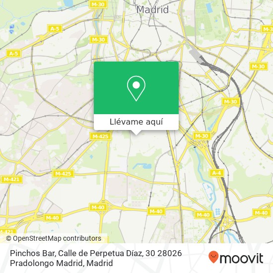 Mapa Pinchos Bar, Calle de Perpetua Díaz, 30 28026 Pradolongo Madrid