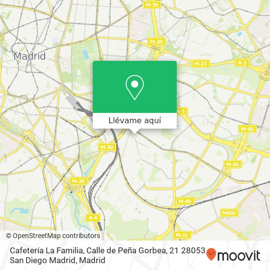 Mapa Cafetería La Familia, Calle de Peña Gorbea, 21 28053 San Diego Madrid
