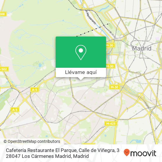 Mapa Cafetería Restaurante El Parque, Calle de Viñegra, 3 28047 Los Cármenes Madrid
