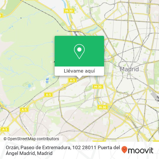 Mapa Orzán, Paseo de Extremadura, 102 28011 Puerta del Ángel Madrid