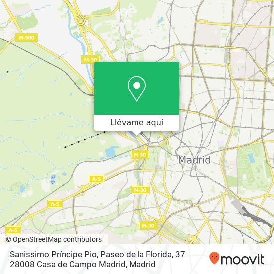 Mapa Sanissimo Príncipe Pio, Paseo de la Florida, 37 28008 Casa de Campo Madrid