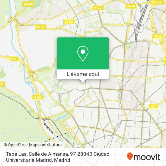 Mapa Tape Las, Calle de Almansa, 97 28040 Ciudad Universitaria Madrid