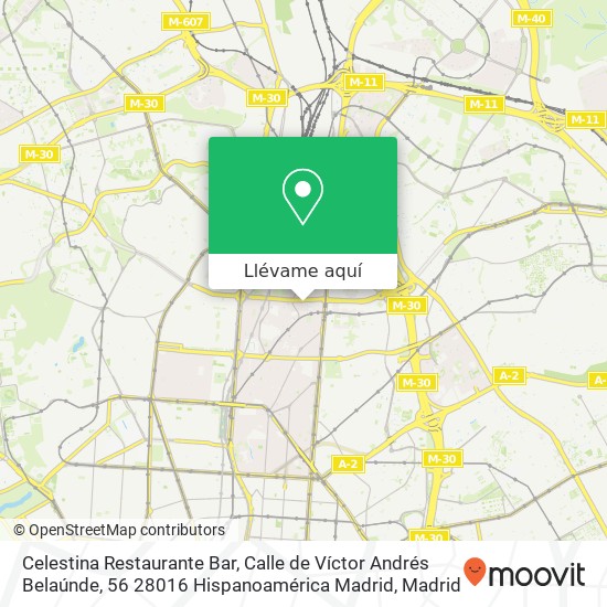 Mapa Celestina Restaurante Bar, Calle de Víctor Andrés Belaúnde, 56 28016 Hispanoamérica Madrid