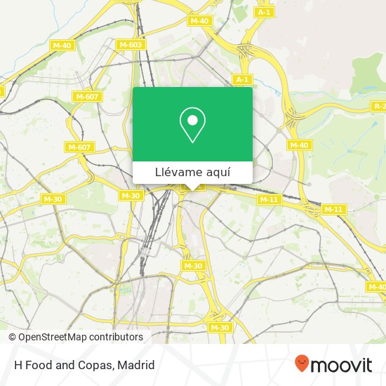 Mapa H Food and Copas, Calle del Arte, 14 28033 Costillares Madrid