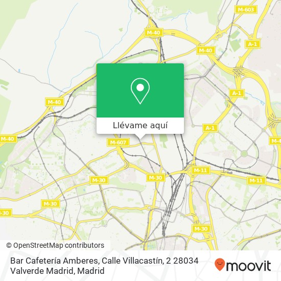 Mapa Bar Cafetería Amberes, Calle Villacastín, 2 28034 Valverde Madrid