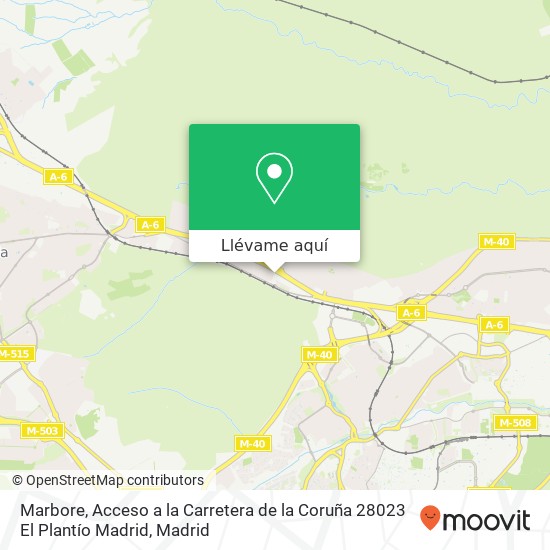 Mapa Marbore, Acceso a la Carretera de la Coruña 28023 El Plantío Madrid