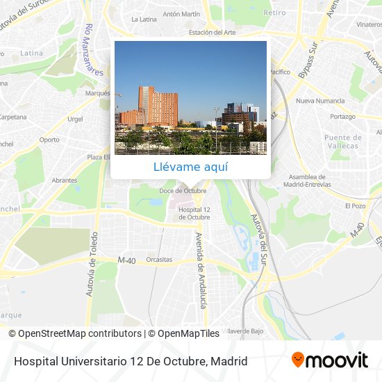 ¿Cómo llegar a Hospital Universitario 12 De Octubre en Madrid en Autobús, Metro o Tren?
