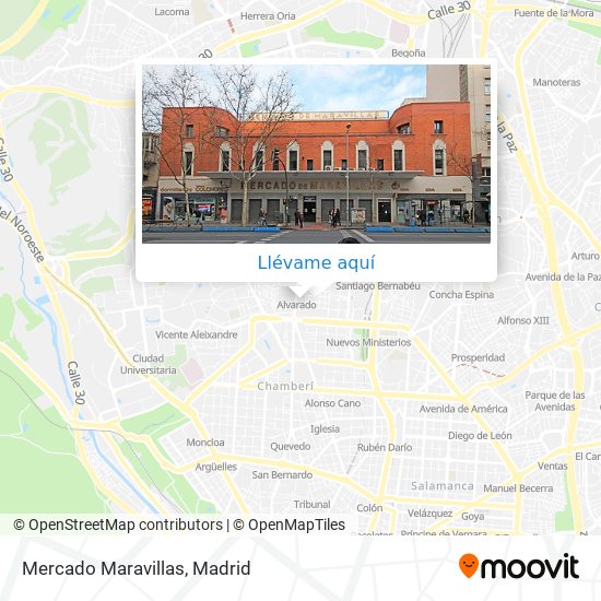 a Mercado Maravillas en Madrid en Autobús, Metro, Tren o Tren ligero?