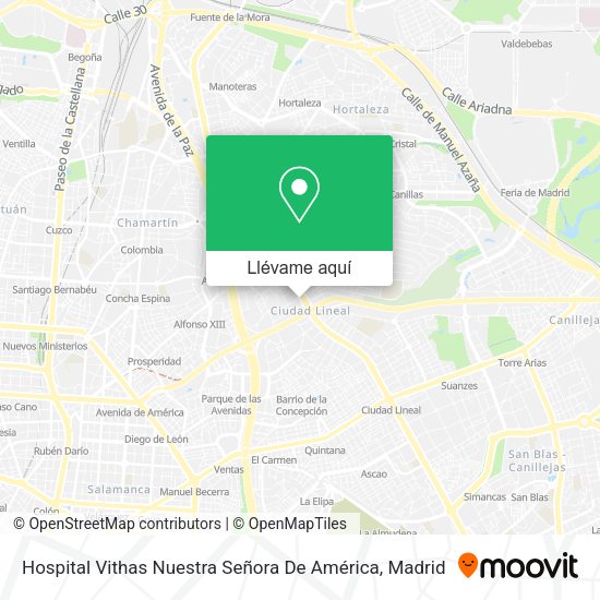 Mapa Hospital Vithas Nuestra Señora De América