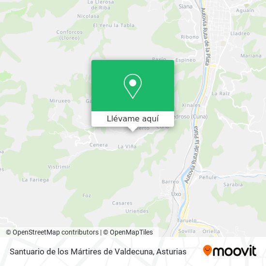 Mapa Santuario de los Mártires de Valdecuna