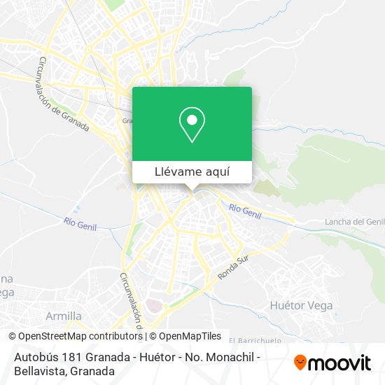 Mapa Autobús 181 Granada - Huétor - No. Monachil - Bellavista