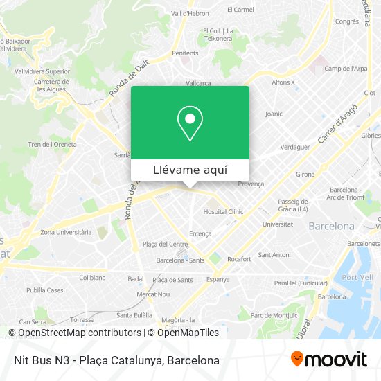 Mapa Nit Bus N3 - Plaça Catalunya