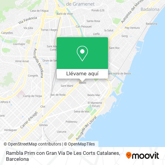 Mapa Rambla Prim con Gran Vía De Les Corts Catalanes