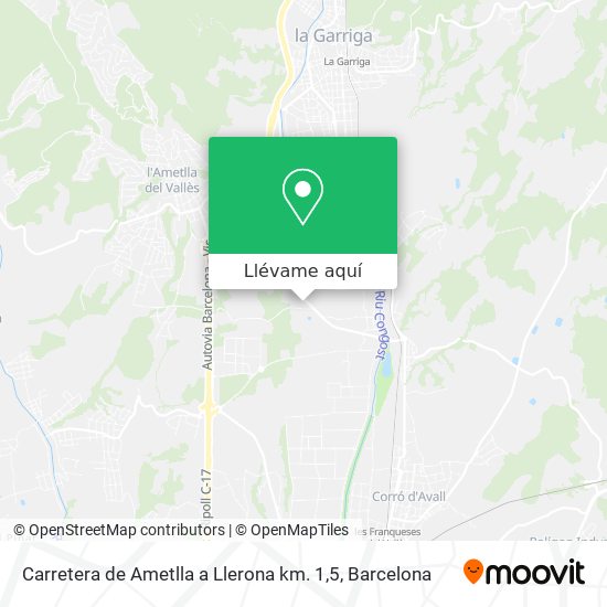 Mapa Carretera de Ametlla a Llerona km. 1,5