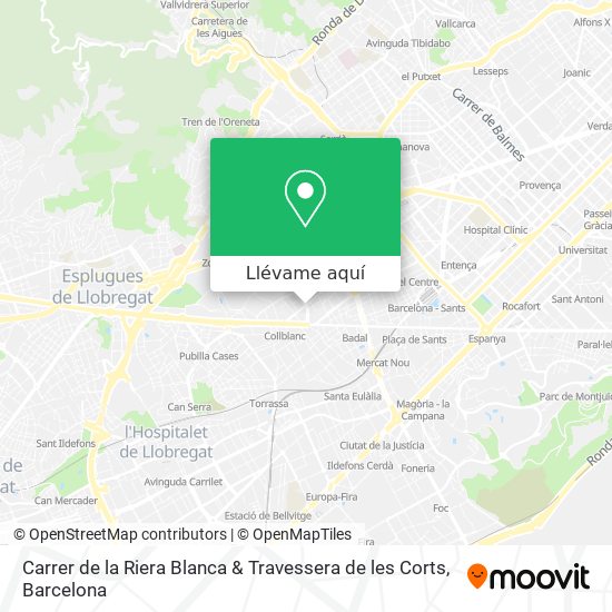 Mapa Carrer de la Riera Blanca & Travessera de les Corts