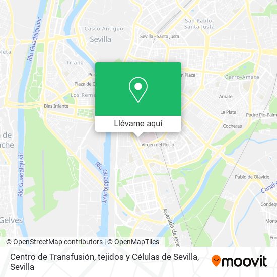 Mapa Centro de Transfusión, tejidos y Células de Sevilla