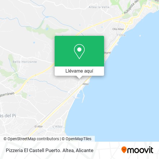 Mapa Pizzeria El Castell Puerto. Altea