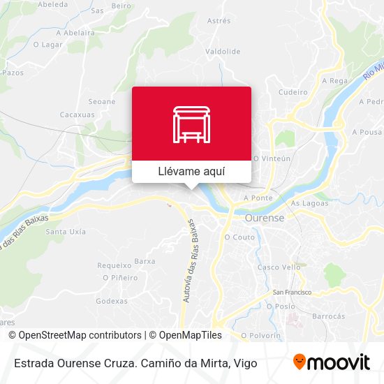 Mapa Estrada Ourense Cruza. Camiño da Mirta