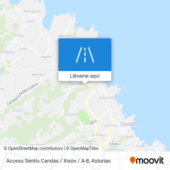 Mapa Accesu Sentíu Candás / Xixón / A-8