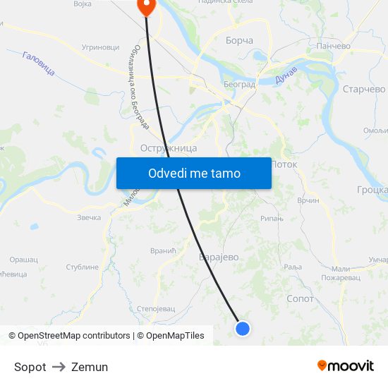 Sopot to Zemun map