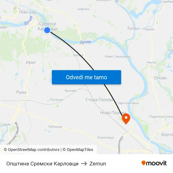 Општина Сремски Карловци to Zemun map