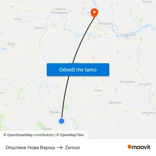 Општина Нова Варош to Zemun map