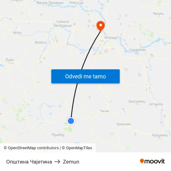 Општина Чајетина to Zemun map