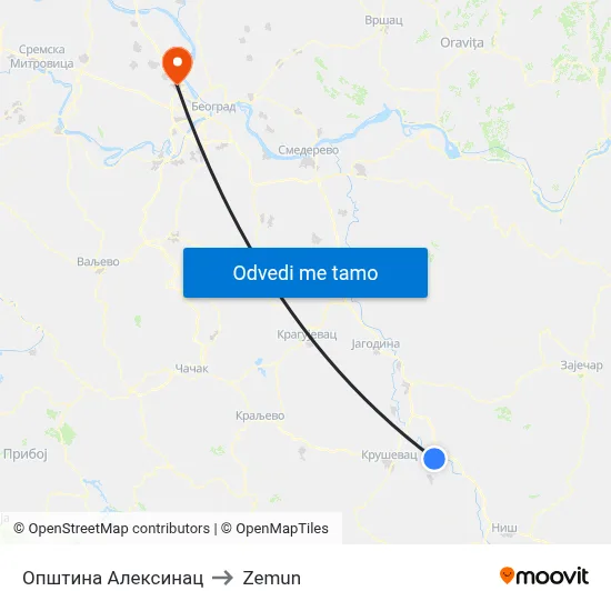 Општина Алексинац to Zemun map