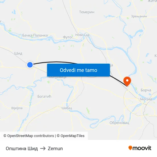Општина Шид to Zemun map
