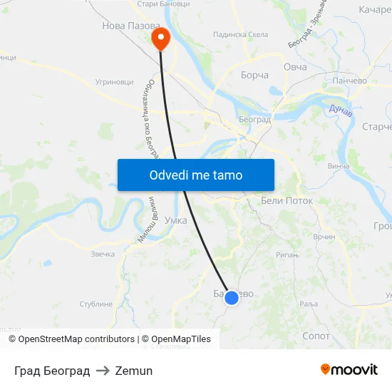 Град Београд to Zemun map