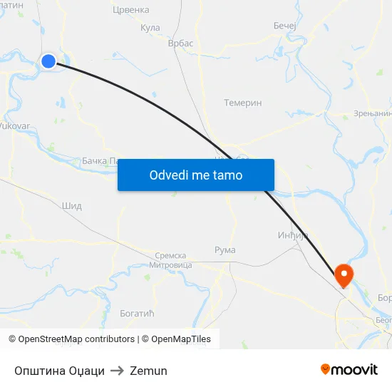 Општина Оџаци to Zemun map