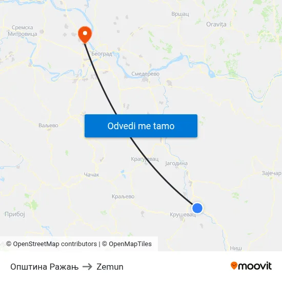 Општина Ражањ to Zemun map