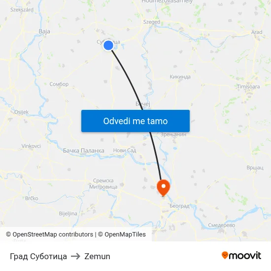 Град Суботица to Zemun map