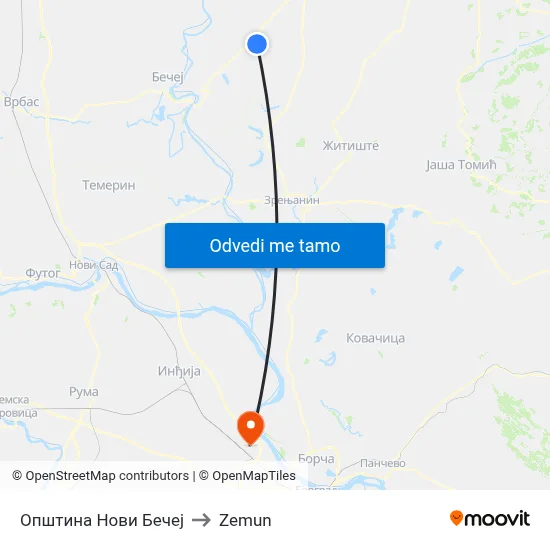 Општина Нови Бечеј to Zemun map