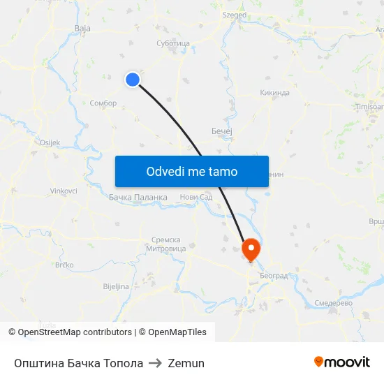 Општина Бачка Топола to Zemun map