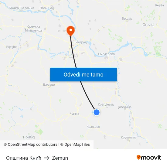Општина Кнић to Zemun map
