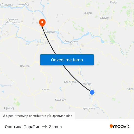 Општина Параћин to Zemun map